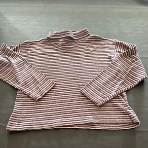 Cozy Striped Cowl Neck Cropped Sweater - Purple and Gray